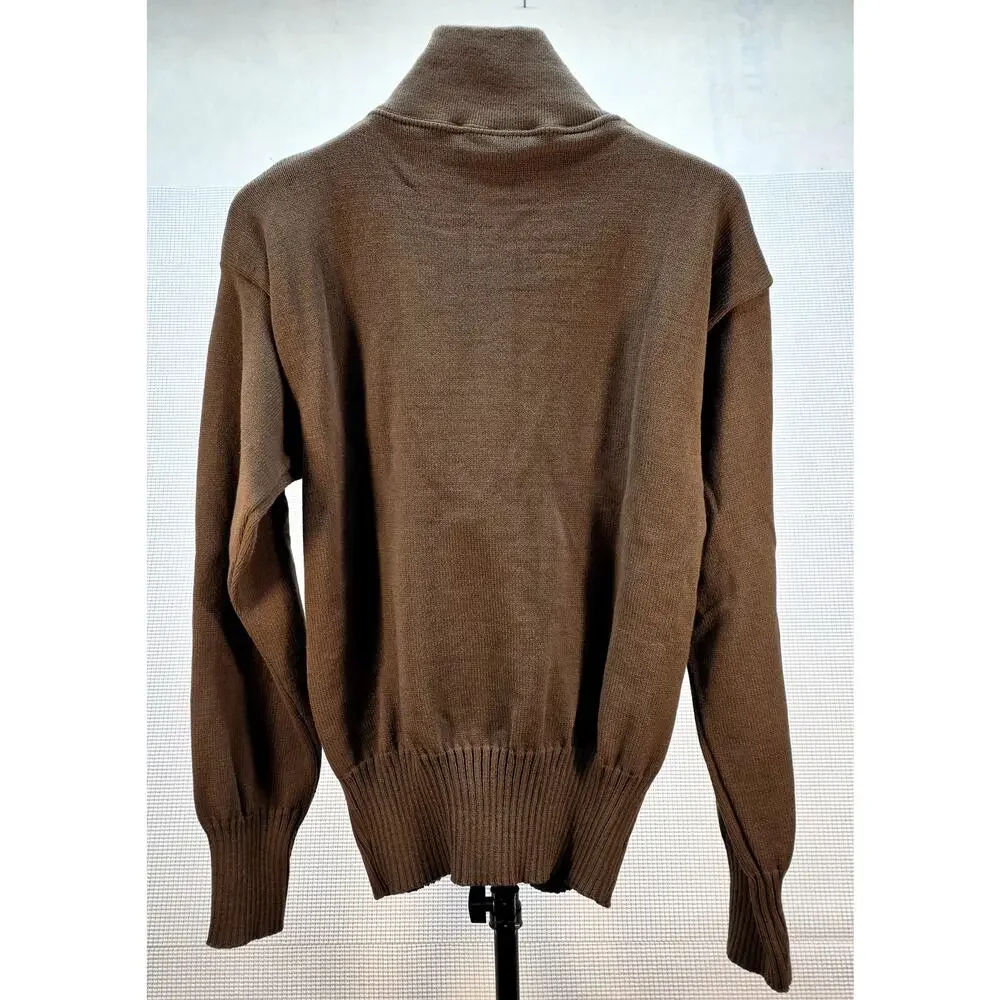 VTG US Military DSCP Brown 5 Button Henley Sweater Large Garrison NWT Deadstock